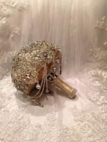 wedding photo - Keepsake Wedding Brooch Bouquet. Deposit on Crystal bling broach bouquet. Silver Nude Champagne Black lace. Hanging jewels.