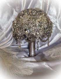 wedding photo - The Great Gatsby Jeweled Bouquet.Deposit on Vintage Diamond Jeweled Crystal Pearl Brooch Bouquet.Broach Bouquet with draping jewelry