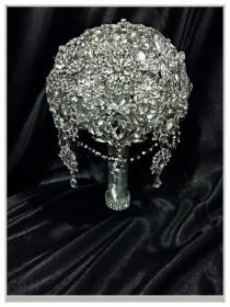 wedding photo - Princess Brooch Bouquet. Deposit on Great Gatsby Diamond Jeweled Crystal Bling Broach Bouquet with dangling jewelry. Quinceanera bouquet