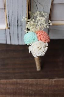 wedding photo - Coral, Mint and Ivory Boutonniere