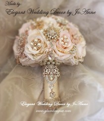 wedding photo - CUSTOM BROOCH BOUQUET, Rose Gold Brooch Bouquet, Deposit Only for this custom pink and Ivory Gold and Rose Gold Brooch Bouquet, Rose Gold