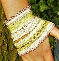 wedding photo - bridal crochet beaded cuff bracelet, wedding wrist band, statement jewelry, pastel cream green white, prom corsage, bride accessoire, Rose