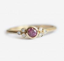 wedding photo - Pink Diamond Ring, Pink Engagement Ring, Seven Stone Diamond Engagement Ring, Diamond Cluster Ring, Classic Engagement Ring