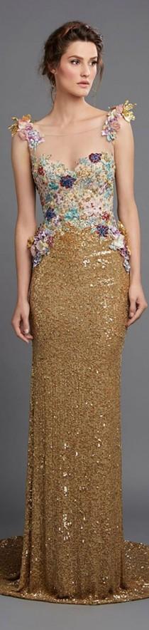 wedding photo - Gold Dress with Floral Embellishment