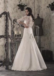 wedding photo - Elegant White/Ivory Mermaid Wedding Dress Lace up, Gown that Features Illusion Neckline, Designer Wedding Dress with Sleeves  027