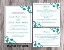 wedding photo - DIY Wedding Invitation Template Set Editable Word File Instant Download Elegant Printable Invitation Teal Wedding Invitation Blue Invitation