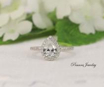 wedding photo - Pear Engagement Ring - Pear Cut Ring - Pear Halo Ring - Wedding Ring - Diamond Stimulants (CZ) - 1 Carat - Sterling Silver