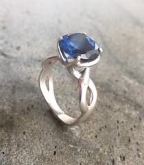wedding photo - Sapphire Engagement Ring, 2 Carat Sapphire, Created Sapphire, Blue Sapphire Ring, Sapphire Promise Ring, Something Blue, Solid Silver Ring