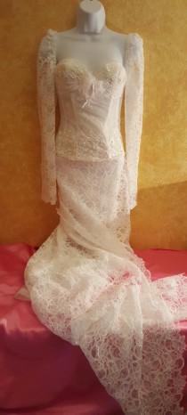 wedding photo - Exotic Embroidered Lace White Pearl Corset Mermaid Lehenga Dress Bridal Wedding Gown Party Costume
