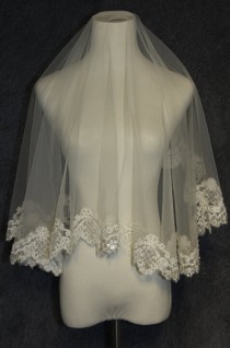 wedding photo - 1Tier pearl veil/hand-sequined veil/1.5m bridal veil/white ivory lace wedding veil/bride accessories