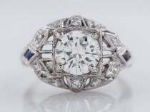 wedding photo - Antique Engagement Ring Art Deco 1.00ct Round Brilliant Cut Diamond in Platinum