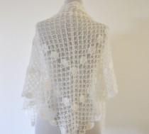 wedding photo - Crochet Scarf Shawl Wedding Shawl Mohair Wrap Shawl Bridal Shawl Ivory Delicate Romantic Chic Elegant
