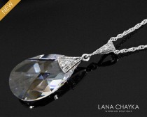 wedding photo -  Crystal Teardrop Silver Necklace Swarovski 22mm Clear Crystal Necklace Wedding Crystal Jewelry Bridal Crystal Necklace Clear Crystal Pendant