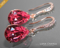 wedding photo -  Pink Rose Gold Crystal Earrings Swarovski Rose Pink Rhinestone Earrings Pink Bridal Earrings Wedding Bridesmaid Rose Gold Pink Jewelry