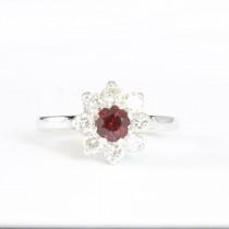 wedding photo - Antique ruby and diamond daisy ring in 18 carat white gold vintage