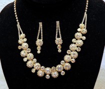 wedding photo -  Gold Rhinestone Wedding Necklace, Crystal Bridal Jewelry Set, Crystal Necklace, Wedding Accessories
