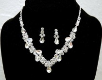 wedding photo -  Teardrop Rhinestone Bridal Necklace, Crystal Wedding Jewelry Set, Silver Crystal Wedding Necklace, Wedding Accessories