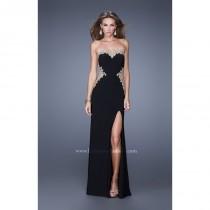 wedding photo - Black/Gold La Femme 20855 - High Slit Jersey Knit Lace Dress - Customize Your Prom Dress