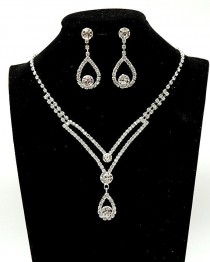 wedding photo -  Art Deco Bridal Necklace, Wedding Jewelry Set, Rhinestone Crystal Necklace and Earrings, Wedding Accessories
