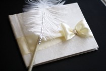 wedding photo -  Ivory Wedding Guest Book with Ostrich Feather Pen  Ivory Sign in Wedding Journal  Wedding Wishes Book  Ivory Reception Book with Pen