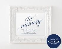 wedding photo - In Memory Sign, In Loving Memory Sign, Memory Sign, Memorial Table Sign, Wedding Sign, Navy Blue Wedding, PDF Instant Download 