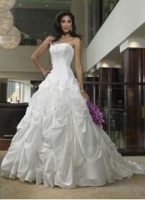 wedding photo - Ball-Gown Strapless Cathedral Train Taffeta Wedding Dress With Ruffle Beading