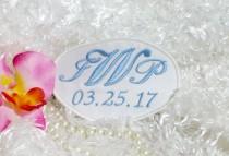 wedding photo - Personalized Wedding Dress Label  oval  White Satin, Bridal shower gift, Wedding favor, Monogramming, Wedding day