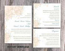 wedding photo - DIY Wedding Invitation Template Set Editable Word File Instant Download Printable Peach Invitation Leaf Wedding Invitation Blue Invitations