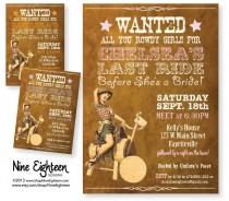 wedding photo - Bachelorette Party INVITATION, with Cowgirl Pinup, Last Ride before she's a Bride. Custom PDF/JPG. I design, you print.