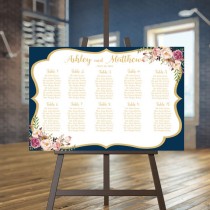 wedding photo - Wedding seating chart printable, Navy guests list printable, Gold seating chart, Wedding seating plan, Floral seating chart, Custom sign