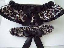 wedding photo - Leopard Animal Print Garter Set, Black Leopard Garter Set/Leopard Print And Black Garter Set