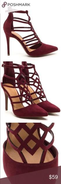 burgundy caged heels