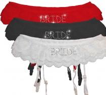 wedding photo - Personalised Suspender Belt - Wedding Bridal Lingerie Underwear - Garter for Stockings - Rhinestone Diamante Red White Black Clips Hen Party