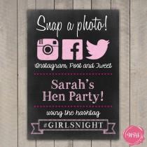 wedding photo - Instagram, Facebook & Twitter Chalkboard Sign - Photo Sharing - Hen Party - Bachelorette Party - Custom DIY Printable File