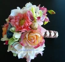 wedding photo - The Katie Bouquet- Real Touch and Silk Flower Wedding Package in Cream, Coral, Pink, Blue and Green  Beach Wedding - Spring/ Summer  Wedding