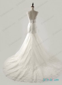 wedding photo - Thins strap sweetheart neck lace mermaid wedding dress