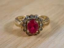 wedding photo - Art Deco Ruby Ring / Vintage 10k Yellow Gold Ruby and White Topaz Ring / Engagement Ring / Size 9