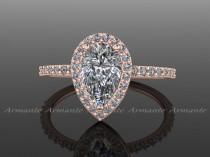 wedding photo - Pear Moissanite Engagement Ring, 14k Rose Gold Diamond Wedding Ring Re00170r