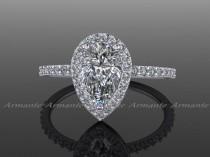 wedding photo - Pear Moissanite Engagement Ring, 14k White Gold Diamond Wedding Ring Re00170w