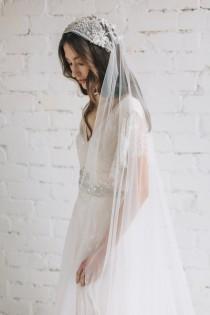 wedding photo - Juliet Veil, Wedding Veil , Wedding Veil with Crystals and Pearls , Lace Wedding Veil, Chapel Veil , Cap Veil, Bohemian Veil - Amelia