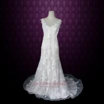 wedding photo - Vintage Lace Wedding Dress Low Back Wedding Dress V Neck Destination Wedding Dress 2 piece Wedding Dress 