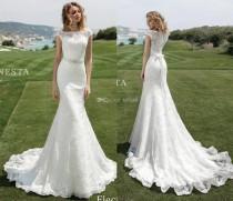 wedding photo - 2017 Lace Mermaid Wedding Dresses Cap Sleeve Bateau Neck Beaded Sash Button Illusion Back Bridal Gowns Tiered Appliqued Wedding Gowns Dress Lace Luxury Illusion Online with $162.29/Piece on Hjklp88's Store 