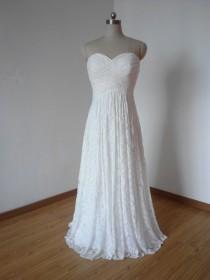 wedding photo - Lace-up Back Sweetheart Ivory Lace Long Bridesmaid Dress, Cheap Ivory Lace Long Wedding Dress