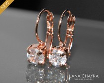 wedding photo -  Rose Gold Cubic Zirconia Small Earrings Leverback CZ Wedding Earrings Rose Gold Bridal Earrings Clear CZ Earrings Rose Gold Crystal Jewelry