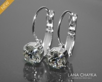 wedding photo -  Clear Crystal Earrings Silver Leverback Small Crystal Earrings Swarovski Rhinestone Earrings Bridal Jewelry Wedding Crystal Earrings