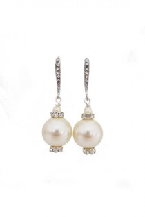 wedding photo -  Pearl Bridal Earrings, Wedding Earrings Pearl, Large Pearl Earrings, Pearl Crystal Earrings, Vintage Style Wedding Jewelry, Ivory Earrings