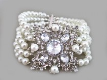 wedding photo -  Pearl Cuff Bracelet, Ivory Pearl Bracelet, Gatsby Bridal Rhinestone Bracelet, Wedding Jewellery, Statement Bridal Cuff Bracelet, ELORA