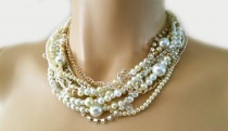 wedding photo -  Bridal Pearl Necklace, Pearl Wedding Necklace, Pearl Choker Necklace, Bridal Necklace Statement, Chunky, Cream, Champagne , Crystal, Bride