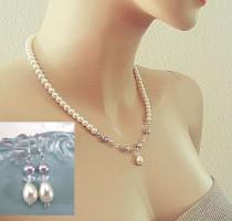 wedding photo -  Pearl Wedding Jewelry Set, Swarovski Bridal Jewelry Set, Ivory Grey Pearl and Crystal Necklace Drop Earrings, Bridal Necklace