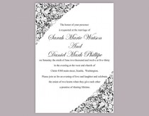 wedding photo -  DIY Wedding Invitation Template Editable Word File Instant Download Elegant Printable Invitation Black Wedding Invitation Floral Invitation